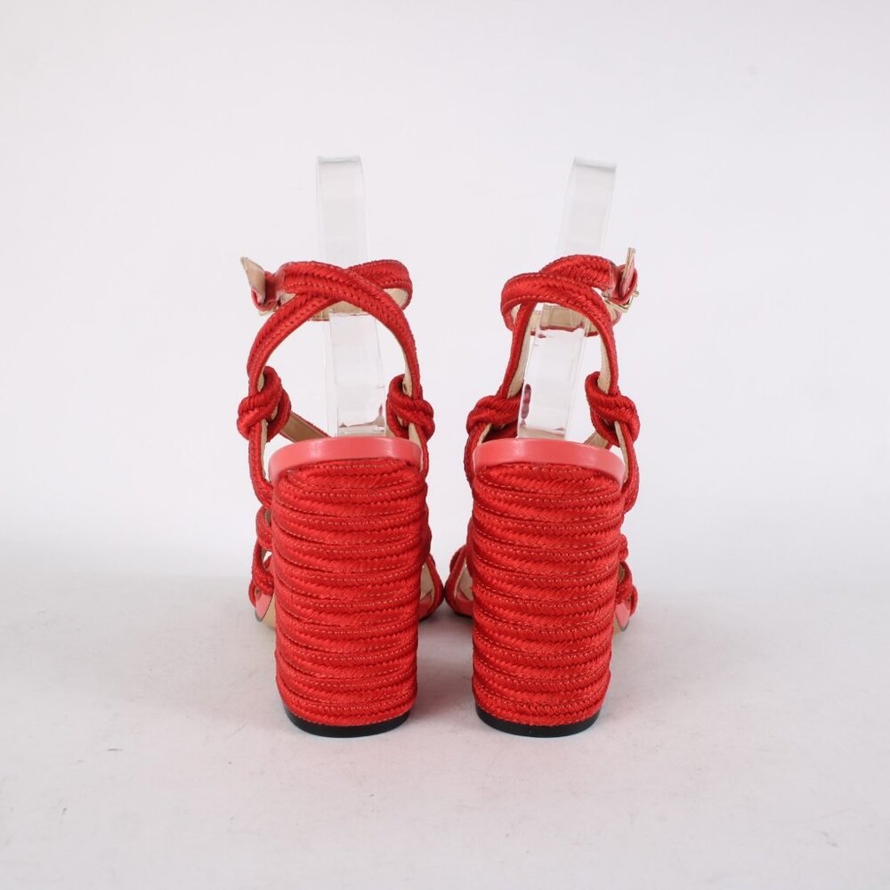 Cabi Heels Tip Toe Sz 7 M Hibiscus Red Knotted Rope Detail Polyester 4" Heels - Picture 6 of 15